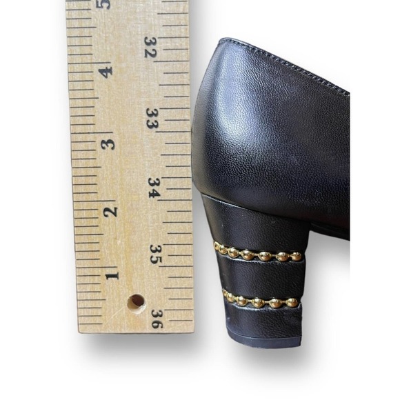 Stuart Weitzman Women’s Black Leather Gold Studded Heels - Size 5.5 B - Picture 8 of 15